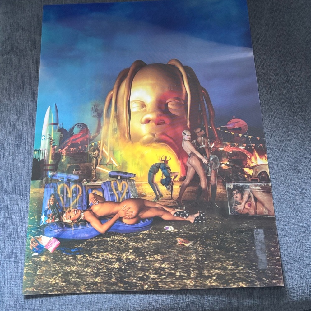 Travis Scott Blue and Gold Surreal Urban Poster